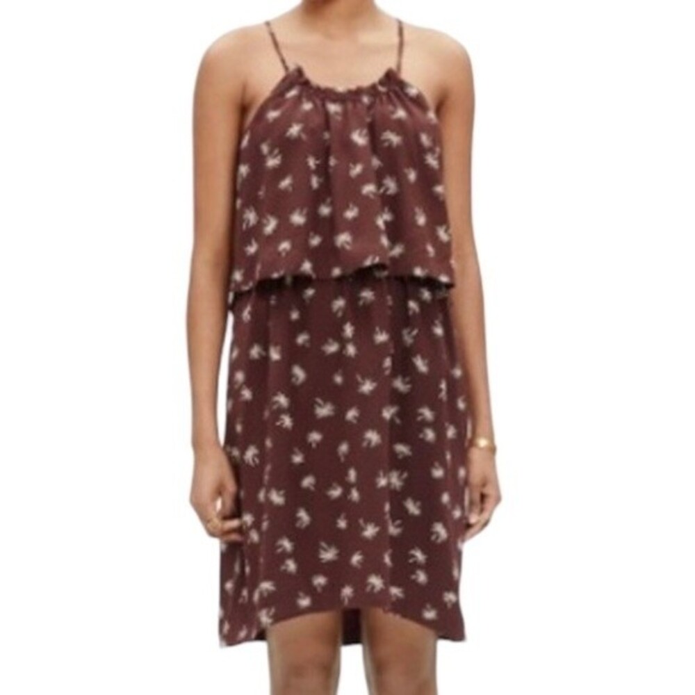 Madewell Dream Drift Silk Overlay Palm Tree Dress Plum Size 2